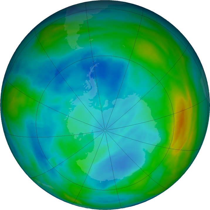 Antarctic ozone map for 20 July 2020